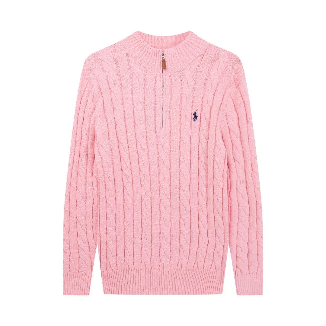 P230 RALPH LAUREN Ralph Lauren seven-color classic small label embroidered stand-collar long-sleeved half-zip knitted sweater tops for men and women seven colors Color: black white gray royal blue pink sky blue khaki code number: S M L XL material: cotton